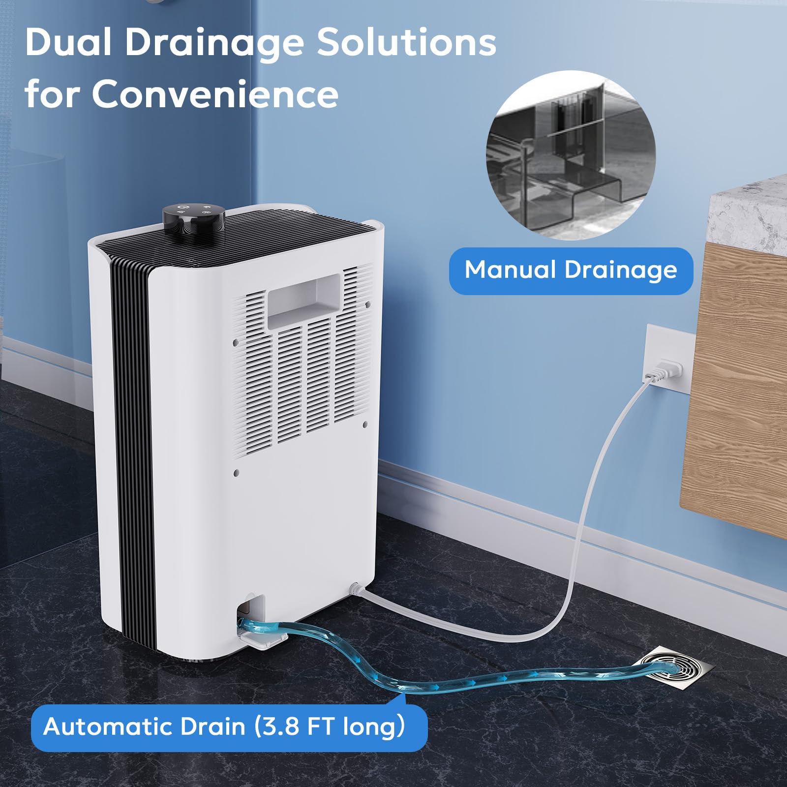 ホワイト ポータブル除湿機 排水ホース付き